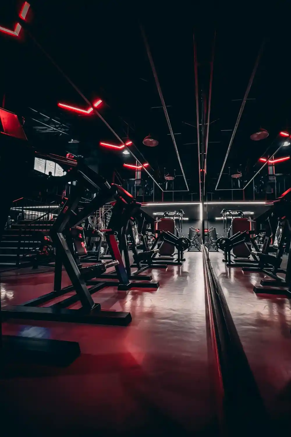 The empty gym with red lighting